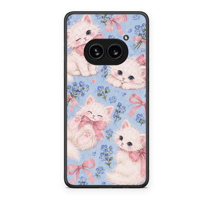 Θήκη Nothing Phone 2a White Kittens and Blue Flowers Large από τη Smartfits με σχέδιο στο πίσω μέρος και μαύρο περίβλημα | Nothing Phone 2a White Kittens and Blue Flowers Large case with colorful back and black bezels