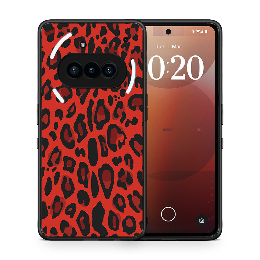 Θήκη Nothing Phone 3a Red Leopard Animal από τη Smartfits με σχέδιο στο πίσω μέρος και μαύρο περίβλημα | Nothing Phone 3a Red Leopard Animal case with colorful back and black bezels