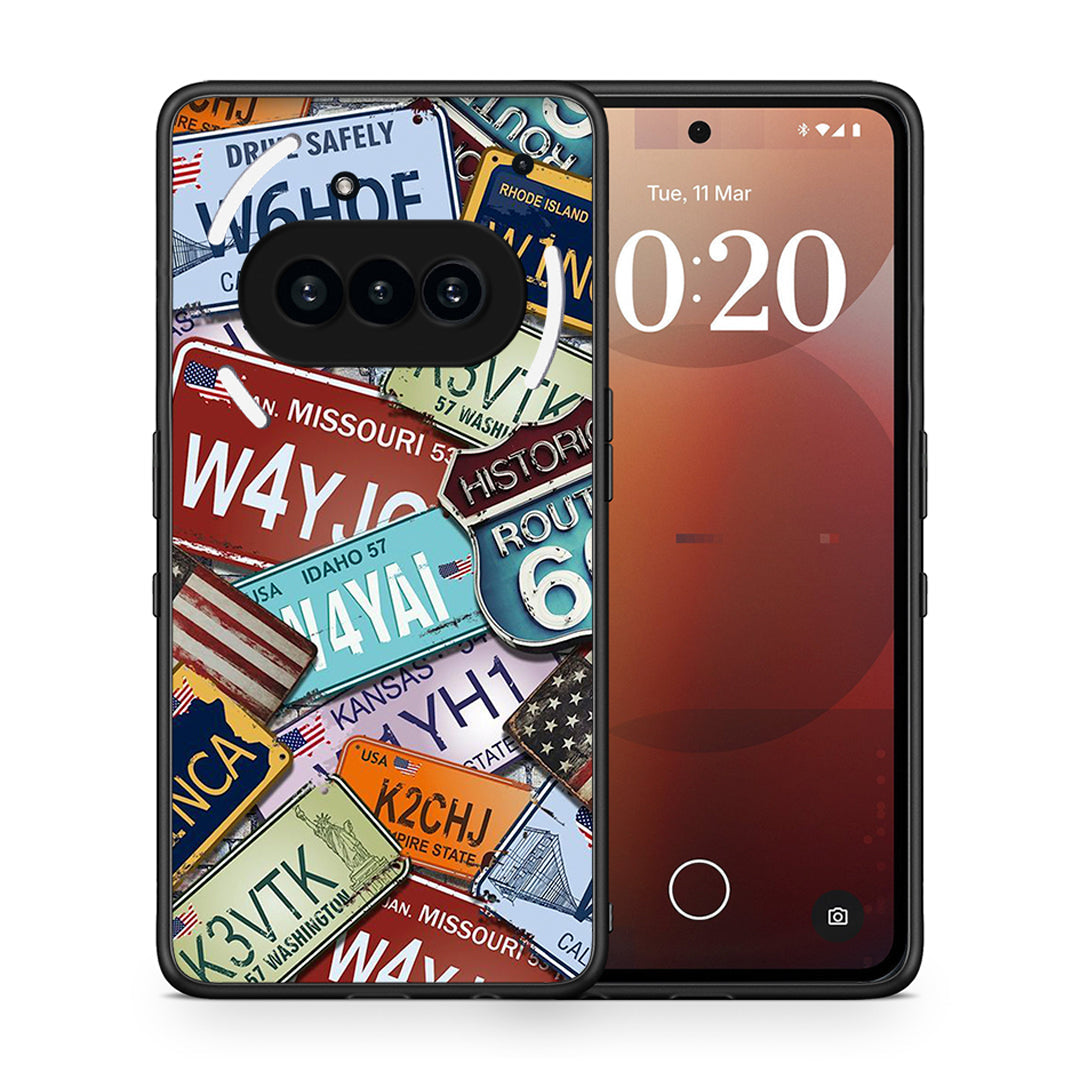 Θήκη Nothing Phone 3a Car Plates από τη Smartfits με σχέδιο στο πίσω μέρος και μαύρο περίβλημα | Nothing Phone 3a Car Plates case with colorful back and black bezels