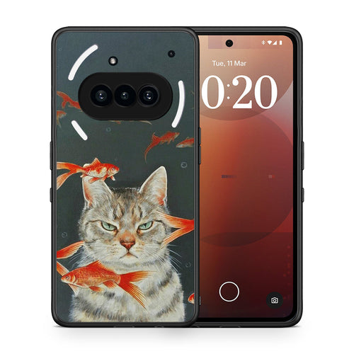 Θήκη Nothing Phone 3a Cat Goldfish από τη Smartfits με σχέδιο στο πίσω μέρος και μαύρο περίβλημα | Nothing Phone 3a Cat Goldfish case with colorful back and black bezels