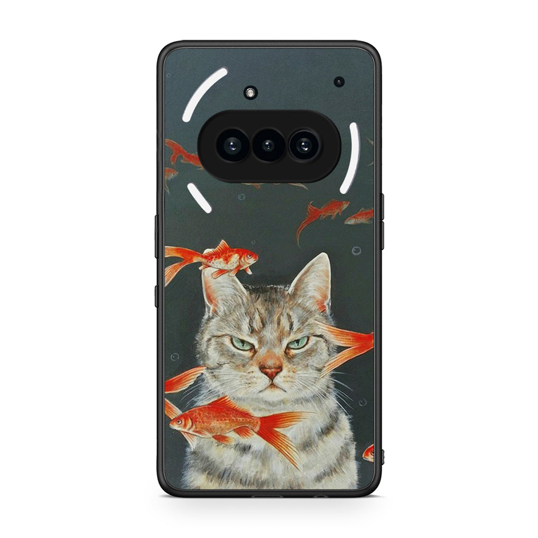 Nothing Phone 3a Cat Goldfish θήκη από τη Smartfits με σχέδιο στο πίσω μέρος και μαύρο περίβλημα | Smartphone case with colorful back and black bezels by Smartfits
