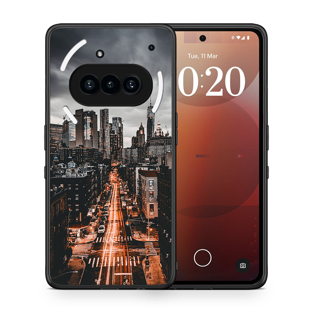 Θήκη Nothing Phone 3a City Lights από τη Smartfits με σχέδιο στο πίσω μέρος και μαύρο περίβλημα | Nothing Phone 3a City Lights case with colorful back and black bezels