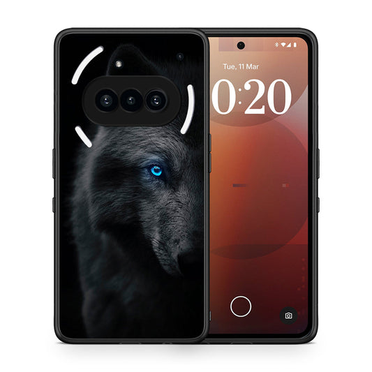 Θήκη Nothing Phone 3a Dark Wolf από τη Smartfits με σχέδιο στο πίσω μέρος και μαύρο περίβλημα | Nothing Phone 3a Dark Wolf case with colorful back and black bezels