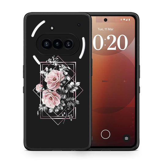 Θήκη Nothing Phone 3a Frame Flower από τη Smartfits με σχέδιο στο πίσω μέρος και μαύρο περίβλημα | Nothing Phone 3a Frame Flower case with colorful back and black bezels