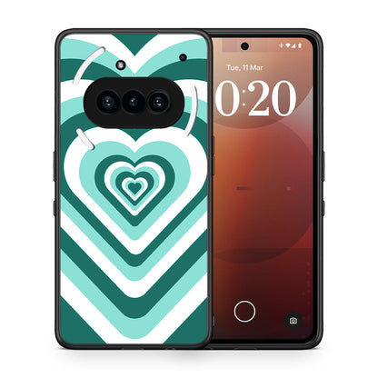 Θήκη Nothing Phone 3a Green Hearts από τη Smartfits με σχέδιο στο πίσω μέρος και μαύρο περίβλημα | Nothing Phone 3a Green Hearts case with colorful back and black bezels