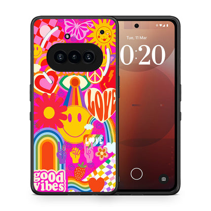 Θήκη Nothing Phone 3a Hippie Love από τη Smartfits με σχέδιο στο πίσω μέρος και μαύρο περίβλημα | Nothing Phone 3a Hippie Love case with colorful back and black bezels