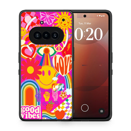 Θήκη Nothing Phone 3a Hippie Love από τη Smartfits με σχέδιο στο πίσω μέρος και μαύρο περίβλημα | Nothing Phone 3a Hippie Love case with colorful back and black bezels