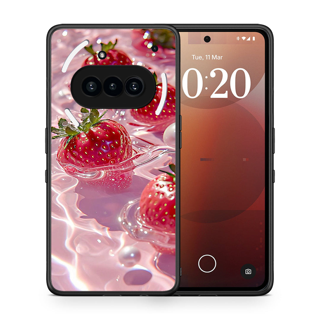 Θήκη Nothing Phone 3a Juicy Strawberries από τη Smartfits με σχέδιο στο πίσω μέρος και μαύρο περίβλημα | Nothing Phone 3a Juicy Strawberries case with colorful back and black bezels