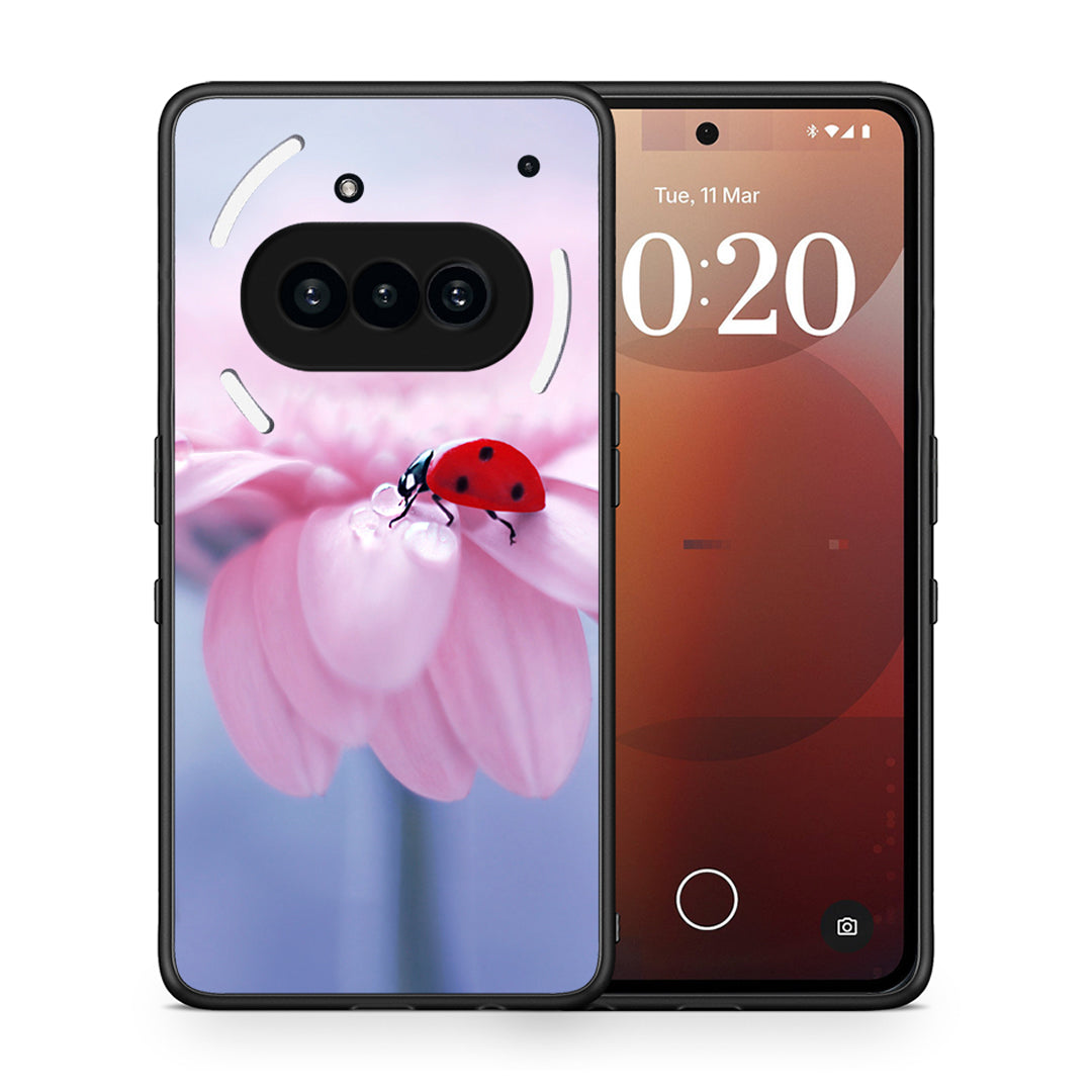 Θήκη Nothing Phone 3a Ladybug Flower από τη Smartfits με σχέδιο στο πίσω μέρος και μαύρο περίβλημα | Nothing Phone 3a Ladybug Flower case with colorful back and black bezels