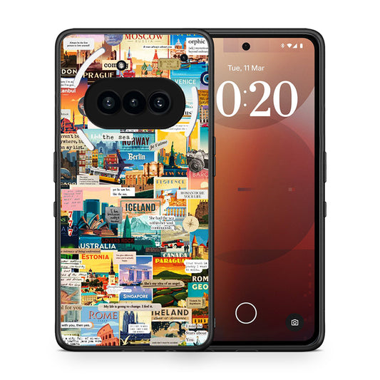 Θήκη Nothing Phone 3a Live To Travel από τη Smartfits με σχέδιο στο πίσω μέρος και μαύρο περίβλημα | Nothing Phone 3a Live To Travel case with colorful back and black bezels
