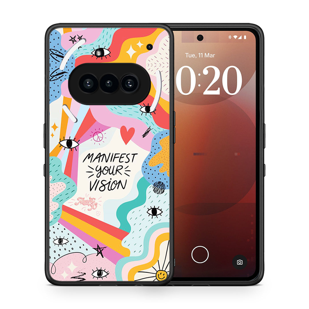 Θήκη Nothing Phone 3a Manifest Your Vision από τη Smartfits με σχέδιο στο πίσω μέρος και μαύρο περίβλημα | Nothing Phone 3a Manifest Your Vision case with colorful back and black bezels