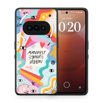 Θήκη Nothing Phone 3a Manifest Your Vision από τη Smartfits με σχέδιο στο πίσω μέρος και μαύρο περίβλημα | Nothing Phone 3a Manifest Your Vision case with colorful back and black bezels