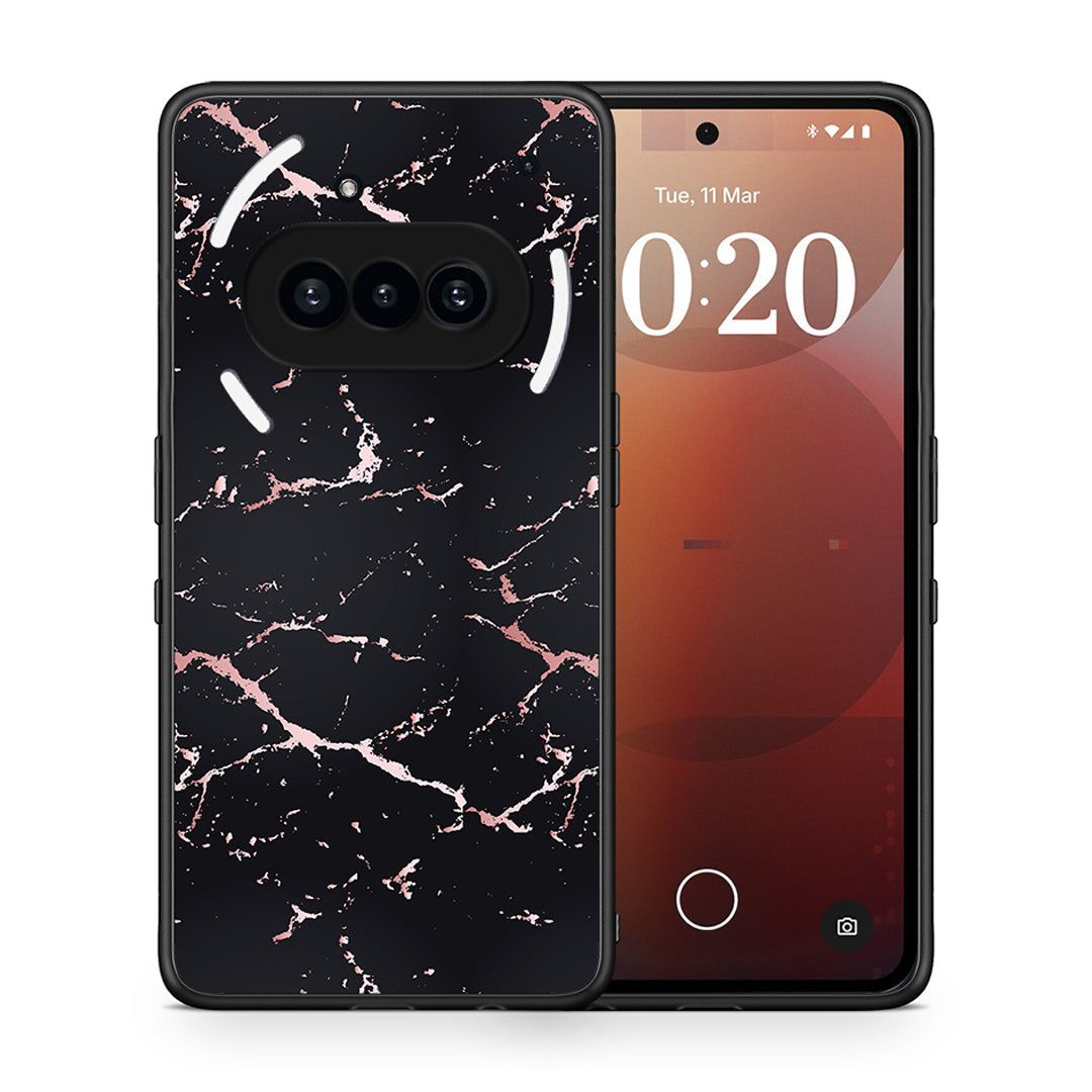 Θήκη Nothing Phone 3a Black Rosegold Marble από τη Smartfits με σχέδιο στο πίσω μέρος και μαύρο περίβλημα | Nothing Phone 3a Black Rosegold Marble case with colorful back and black bezels
