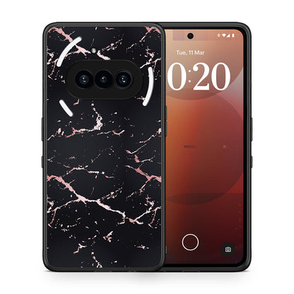 Θήκη Nothing Phone 3a Black Rosegold Marble από τη Smartfits με σχέδιο στο πίσω μέρος και μαύρο περίβλημα | Nothing Phone 3a Black Rosegold Marble case with colorful back and black bezels