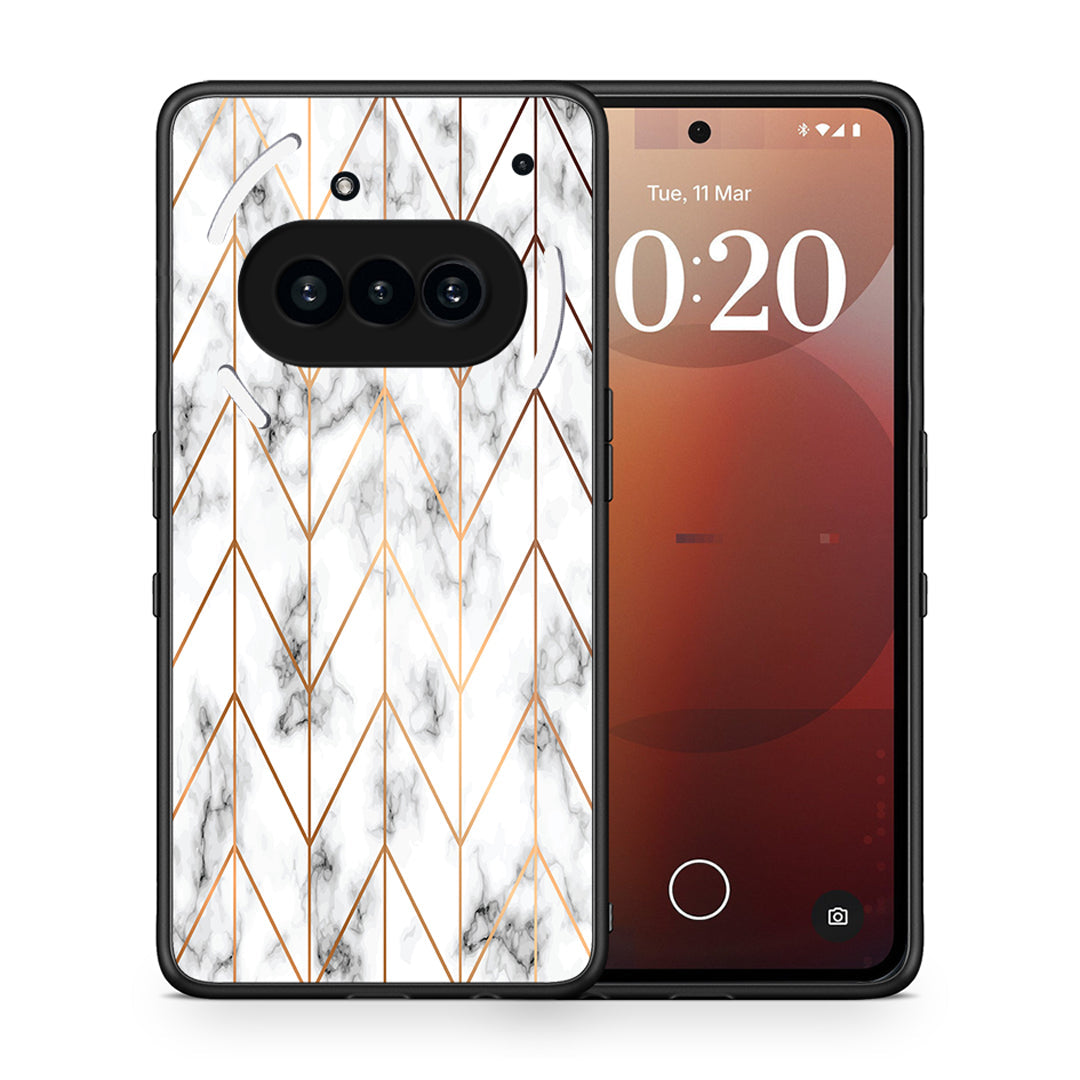 Θήκη Nothing Phone 3a Gold Geometric Marble από τη Smartfits με σχέδιο στο πίσω μέρος και μαύρο περίβλημα | Nothing Phone 3a Gold Geometric Marble case with colorful back and black bezels