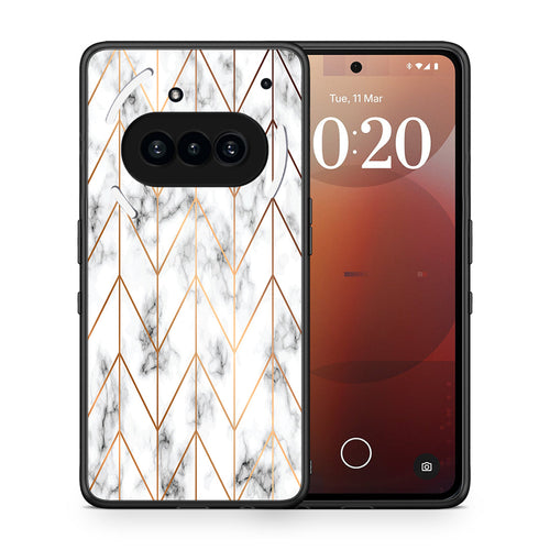 Θήκη Nothing Phone 3a Gold Geometric Marble από τη Smartfits με σχέδιο στο πίσω μέρος και μαύρο περίβλημα | Nothing Phone 3a Gold Geometric Marble case with colorful back and black bezels