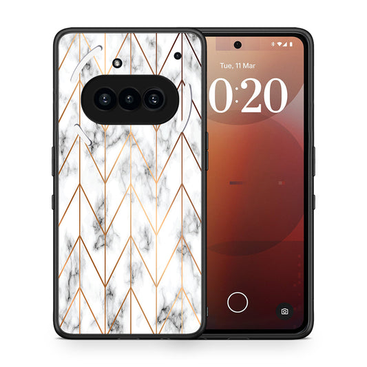 Θήκη Nothing Phone 3a Gold Geometric Marble από τη Smartfits με σχέδιο στο πίσω μέρος και μαύρο περίβλημα | Nothing Phone 3a Gold Geometric Marble case with colorful back and black bezels