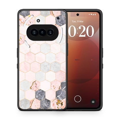 Θήκη Nothing Phone 3a Hexagon Pink Marble από τη Smartfits με σχέδιο στο πίσω μέρος και μαύρο περίβλημα | Nothing Phone 3a Hexagon Pink Marble case with colorful back and black bezels