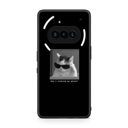 Nothing Phone 3a Meme Cat θήκη από τη Smartfits με σχέδιο στο πίσω μέρος και μαύρο περίβλημα | Smartphone case with colorful back and black bezels by Smartfits