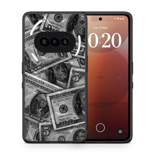 Θήκη Nothing Phone 3a Money Dollars από τη Smartfits με σχέδιο στο πίσω μέρος και μαύρο περίβλημα | Nothing Phone 3a Money Dollars case with colorful back and black bezels