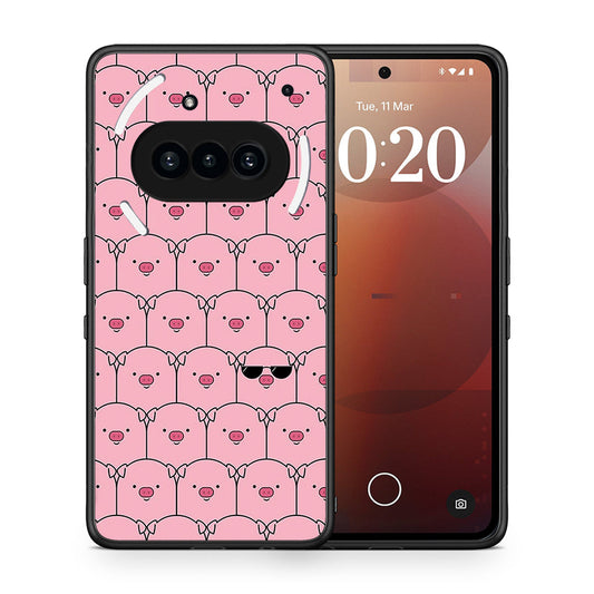 Θήκη Nothing Phone 3a Pig Glasses από τη Smartfits με σχέδιο στο πίσω μέρος και μαύρο περίβλημα | Nothing Phone 3a Pig Glasses case with colorful back and black bezels