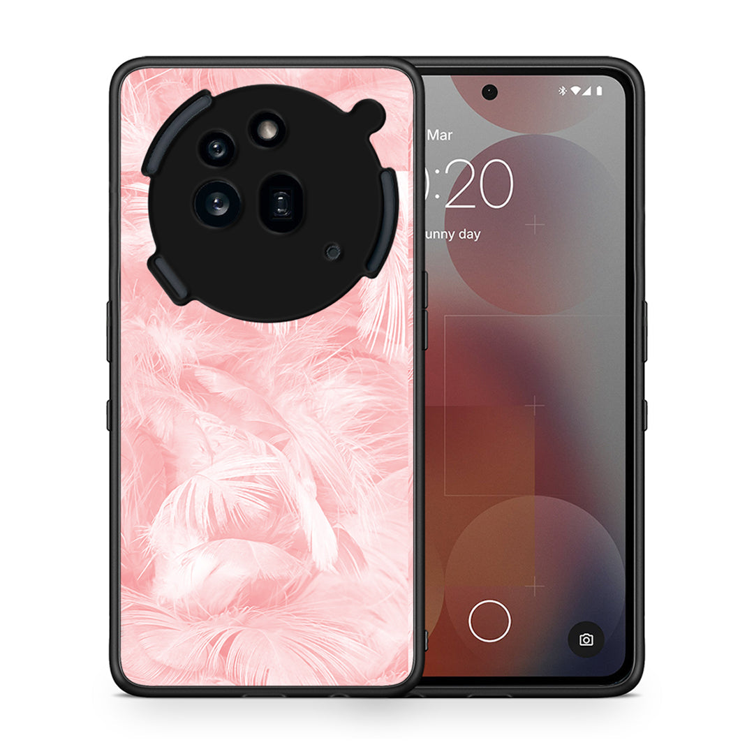 Θήκη Nothing Phone 3a Pro 5G Pink Feather Boho από τη Smartfits με σχέδιο στο πίσω μέρος και μαύρο περίβλημα | Nothing Phone 3a Pro 5G Pink Feather Boho case with colorful back and black bezels
