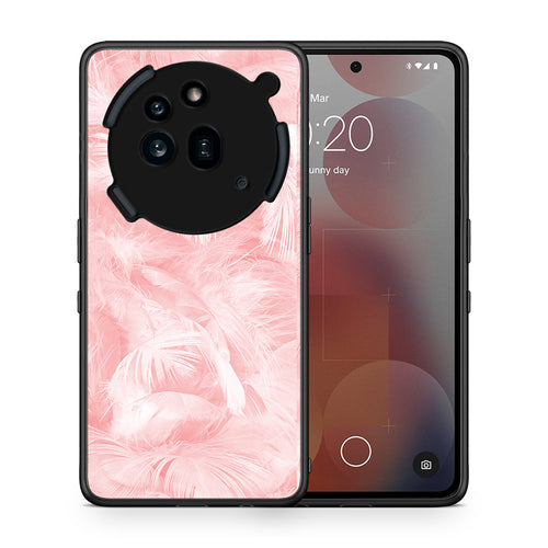 Θήκη Nothing Phone 3a Pro 5G Pink Feather Boho από τη Smartfits με σχέδιο στο πίσω μέρος και μαύρο περίβλημα | Nothing Phone 3a Pro 5G Pink Feather Boho case with colorful back and black bezels
