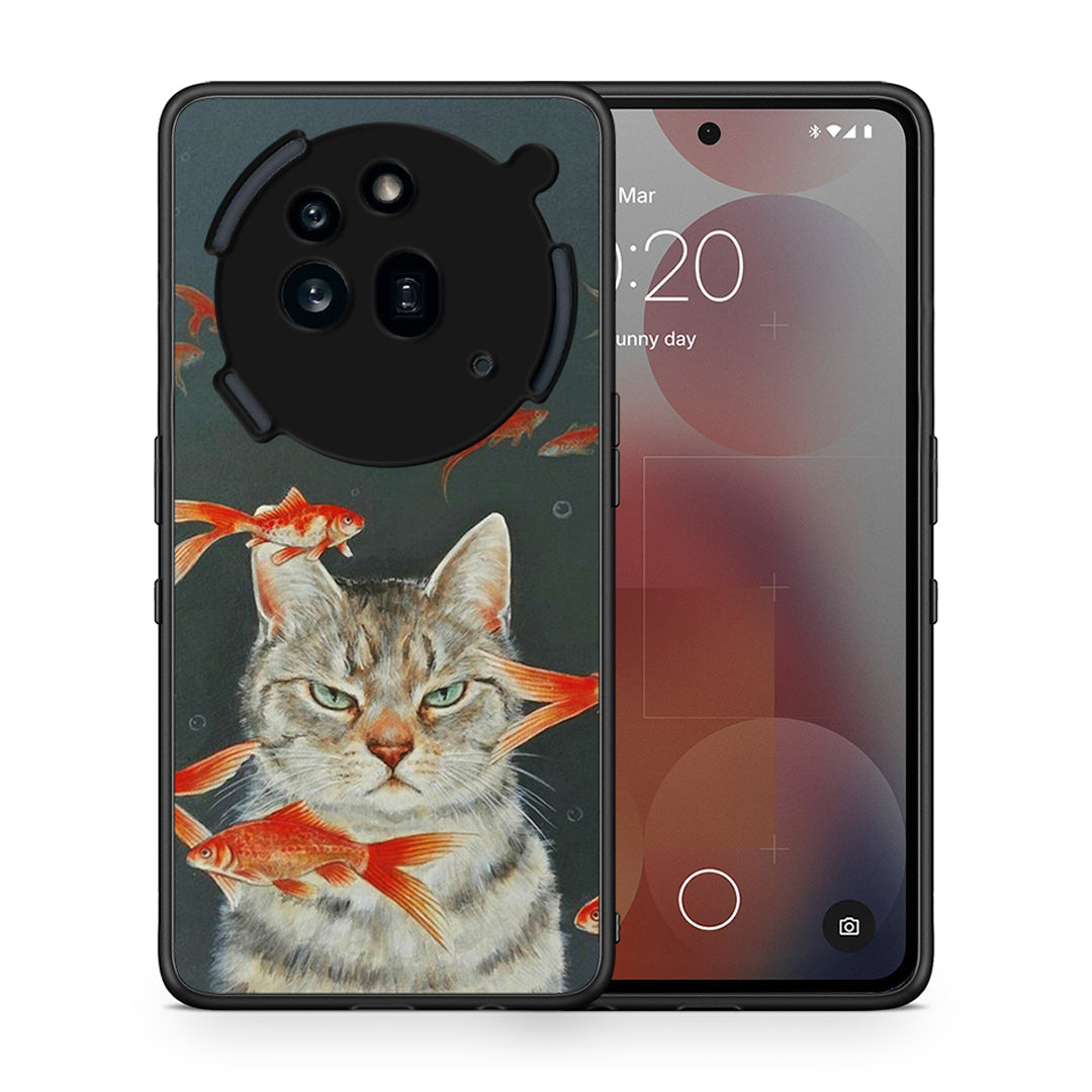 Θήκη Nothing Phone 3a Pro 5G Cat Goldfish από τη Smartfits με σχέδιο στο πίσω μέρος και μαύρο περίβλημα | Nothing Phone 3a Pro 5G Cat Goldfish case with colorful back and black bezels