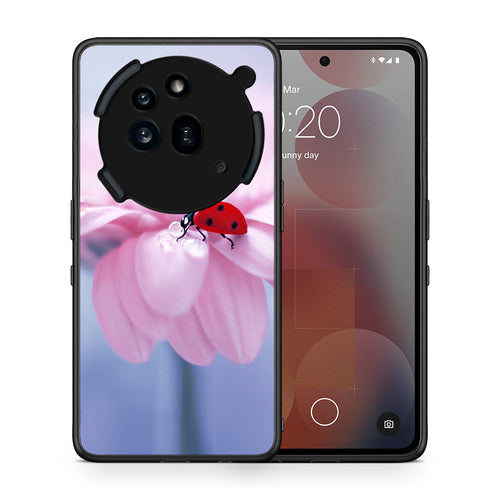 Θήκη Nothing Phone 3a Pro 5G Ladybug Flower από τη Smartfits με σχέδιο στο πίσω μέρος και μαύρο περίβλημα | Nothing Phone 3a Pro 5G Ladybug Flower case with colorful back and black bezels