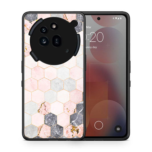 Θήκη Nothing Phone 3a Pro 5G Hexagon Pink Marble από τη Smartfits με σχέδιο στο πίσω μέρος και μαύρο περίβλημα | Nothing Phone 3a Pro 5G Hexagon Pink Marble case with colorful back and black bezels