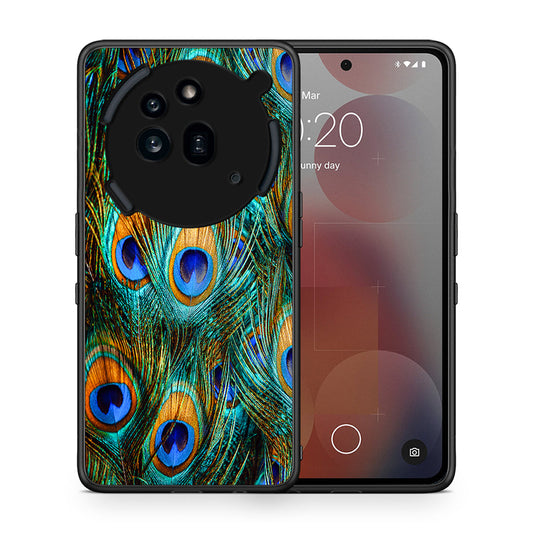Θήκη Nothing Phone 3a Pro 5G Real Peacock Feathers από τη Smartfits με σχέδιο στο πίσω μέρος και μαύρο περίβλημα | Nothing Phone 3a Pro 5G Real Peacock Feathers case with colorful back and black bezels