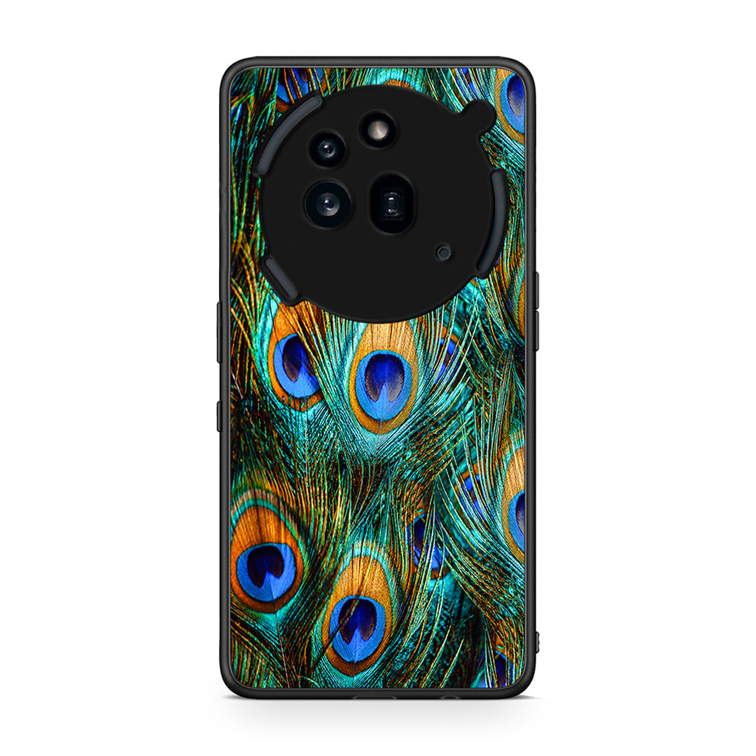 Nothing Phone 3a Pro 5G Real Peacock Feathers θήκη από τη Smartfits με σχέδιο στο πίσω μέρος και μαύρο περίβλημα | Smartphone case with colorful back and black bezels by Smartfits