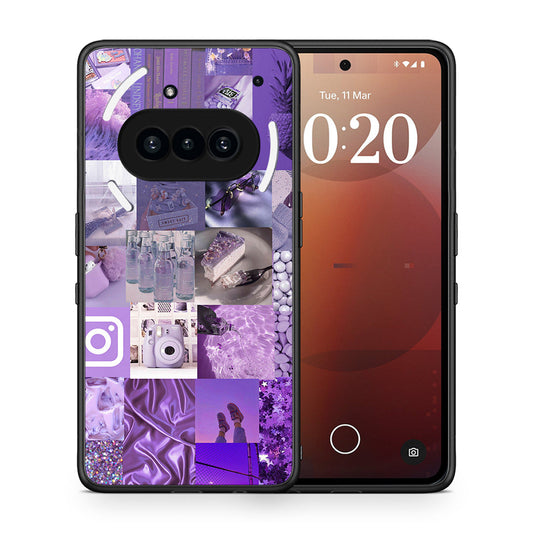 Θήκη Nothing Phone 3a Purple Aesthetic Collage από τη Smartfits με σχέδιο στο πίσω μέρος και μαύρο περίβλημα | Nothing Phone 3a Purple Aesthetic Collage case with colorful back and black bezels