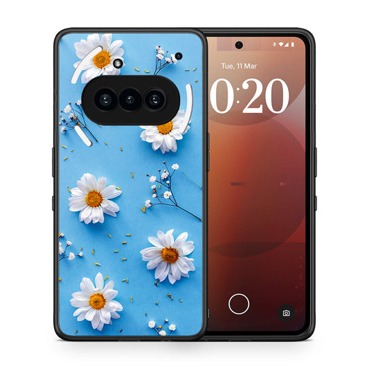Θήκη Nothing Phone 3a Real Daisies από τη Smartfits με σχέδιο στο πίσω μέρος και μαύρο περίβλημα | Nothing Phone 3a Real Daisies case with colorful back and black bezels