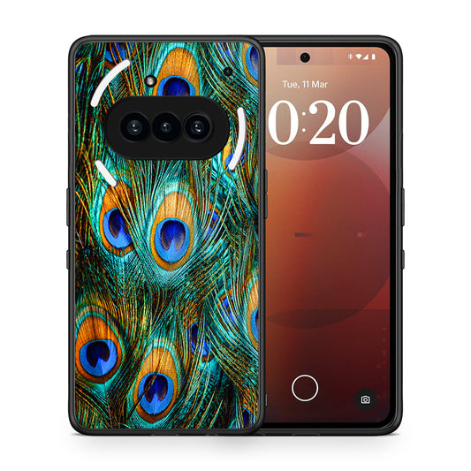 Θήκη Nothing Phone 3a Real Peacock Feathers από τη Smartfits με σχέδιο στο πίσω μέρος και μαύρο περίβλημα | Nothing Phone 3a Real Peacock Feathers case with colorful back and black bezels