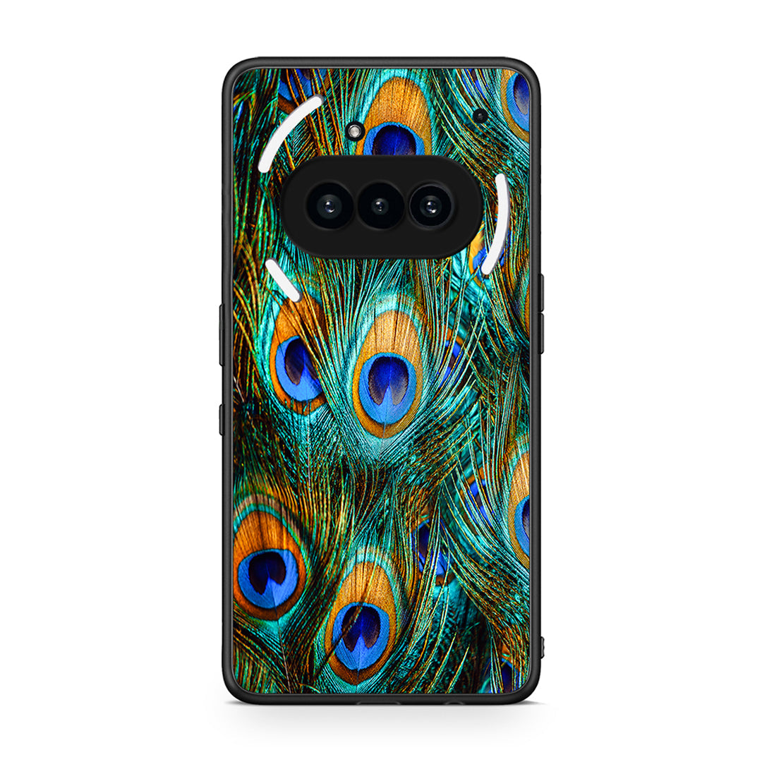 Nothing Phone 3a Real Peacock Feathers θήκη από τη Smartfits με σχέδιο στο πίσω μέρος και μαύρο περίβλημα | Smartphone case with colorful back and black bezels by Smartfits