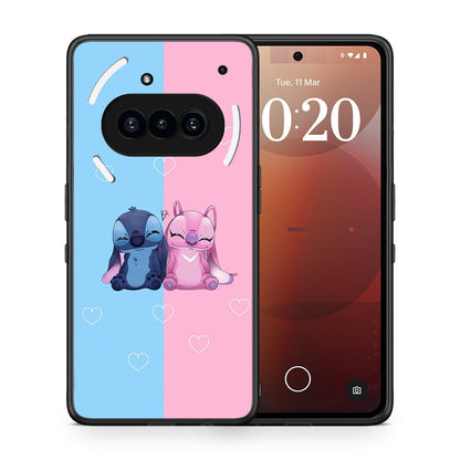Θήκη Nothing Phone 3a Stitch And Angel από τη Smartfits με σχέδιο στο πίσω μέρος και μαύρο περίβλημα | Nothing Phone 3a Stitch And Angel case with colorful back and black bezels