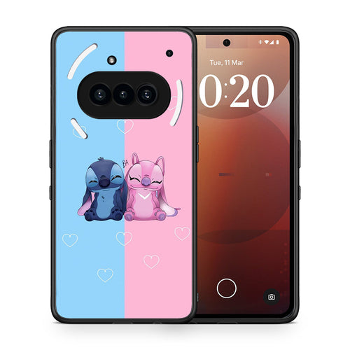 Θήκη Nothing Phone 3a Stitch And Angel από τη Smartfits με σχέδιο στο πίσω μέρος και μαύρο περίβλημα | Nothing Phone 3a Stitch And Angel case with colorful back and black bezels