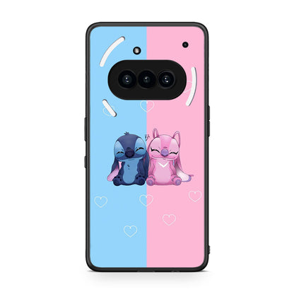 Nothing Phone 3a Stitch And Angel θήκη από τη Smartfits με σχέδιο στο πίσω μέρος και μαύρο περίβλημα | Smartphone case with colorful back and black bezels by Smartfits