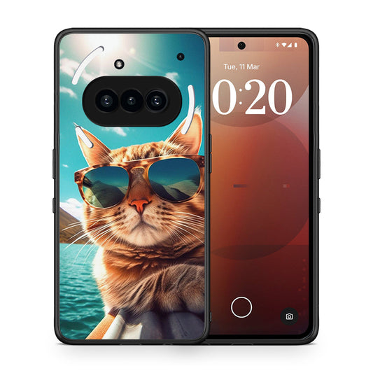 Θήκη Nothing Phone 3a Summer Cat από τη Smartfits με σχέδιο στο πίσω μέρος και μαύρο περίβλημα | Nothing Phone 3a Summer Cat case with colorful back and black bezels
