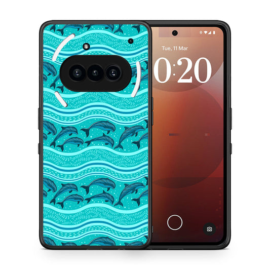 Θήκη Nothing Phone 3a Swimming Dolphins από τη Smartfits με σχέδιο στο πίσω μέρος και μαύρο περίβλημα | Nothing Phone 3a Swimming Dolphins case with colorful back and black bezels