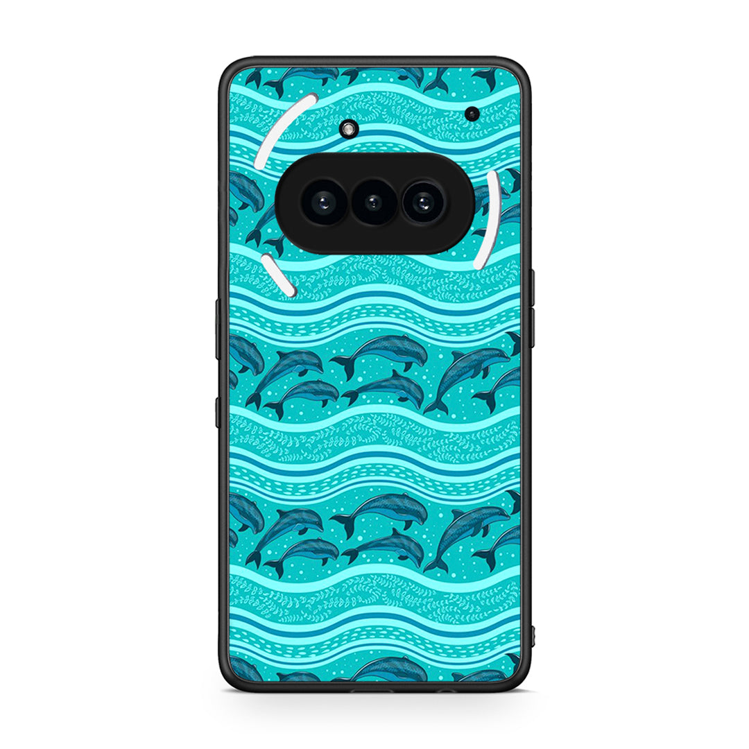 Nothing Phone 3a Swimming Dolphins θήκη από τη Smartfits με σχέδιο στο πίσω μέρος και μαύρο περίβλημα | Smartphone case with colorful back and black bezels by Smartfits