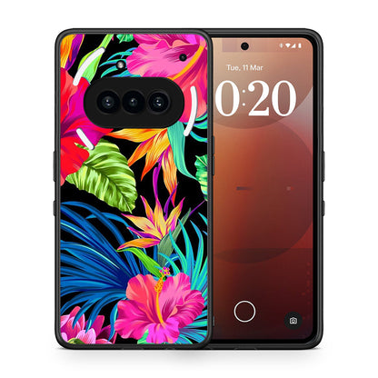 Θήκη Nothing Phone 3a Tropical Flowers από τη Smartfits με σχέδιο στο πίσω μέρος και μαύρο περίβλημα | Nothing Phone 3a Tropical Flowers case with colorful back and black bezels