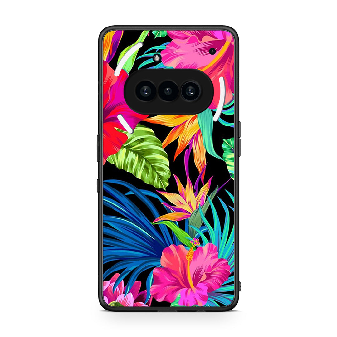 Nothing Phone 3a Tropical Flowers θήκη από τη Smartfits με σχέδιο στο πίσω μέρος και μαύρο περίβλημα | Smartphone case with colorful back and black bezels by Smartfits