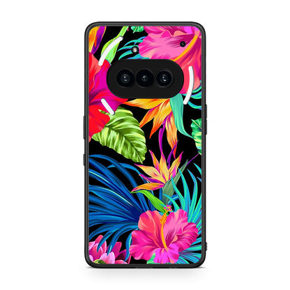 Nothing Phone 3a Tropical Flowers θήκη από τη Smartfits με σχέδιο στο πίσω μέρος και μαύρο περίβλημα | Smartphone case with colorful back and black bezels by Smartfits