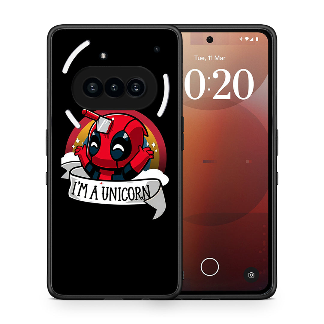 Θήκη Nothing Phone 3a Unicorn Deadpool από τη Smartfits με σχέδιο στο πίσω μέρος και μαύρο περίβλημα | Nothing Phone 3a Unicorn Deadpool case with colorful back and black bezels