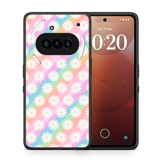 Θήκη Nothing Phone 3a White Daisies από τη Smartfits με σχέδιο στο πίσω μέρος και μαύρο περίβλημα | Nothing Phone 3a White Daisies case with colorful back and black bezels
