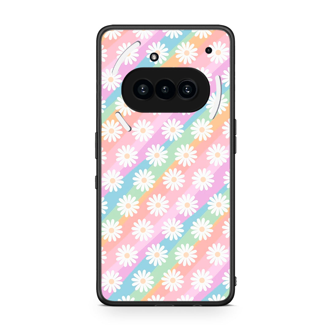 Nothing Phone 3a White Daisies θήκη από τη Smartfits με σχέδιο στο πίσω μέρος και μαύρο περίβλημα | Smartphone case with colorful back and black bezels by Smartfits