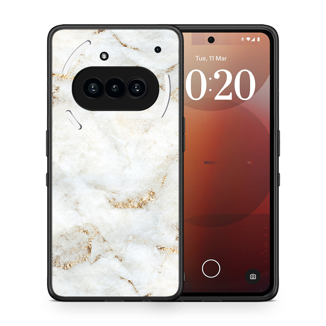 Θήκη Nothing Phone 3a White Gold Marble από τη Smartfits με σχέδιο στο πίσω μέρος και μαύρο περίβλημα | Nothing Phone 3a White Gold Marble case with colorful back and black bezels