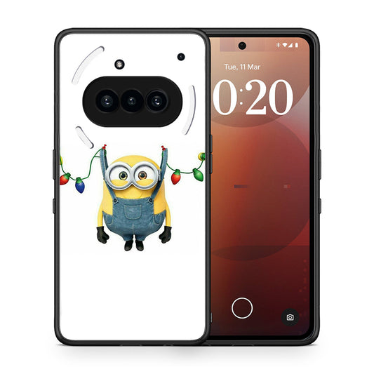Θήκη Nothing Phone 3a Xmas Minion Lights από τη Smartfits με σχέδιο στο πίσω μέρος και μαύρο περίβλημα | Nothing Phone 3a Xmas Minion Lights case with colorful back and black bezels